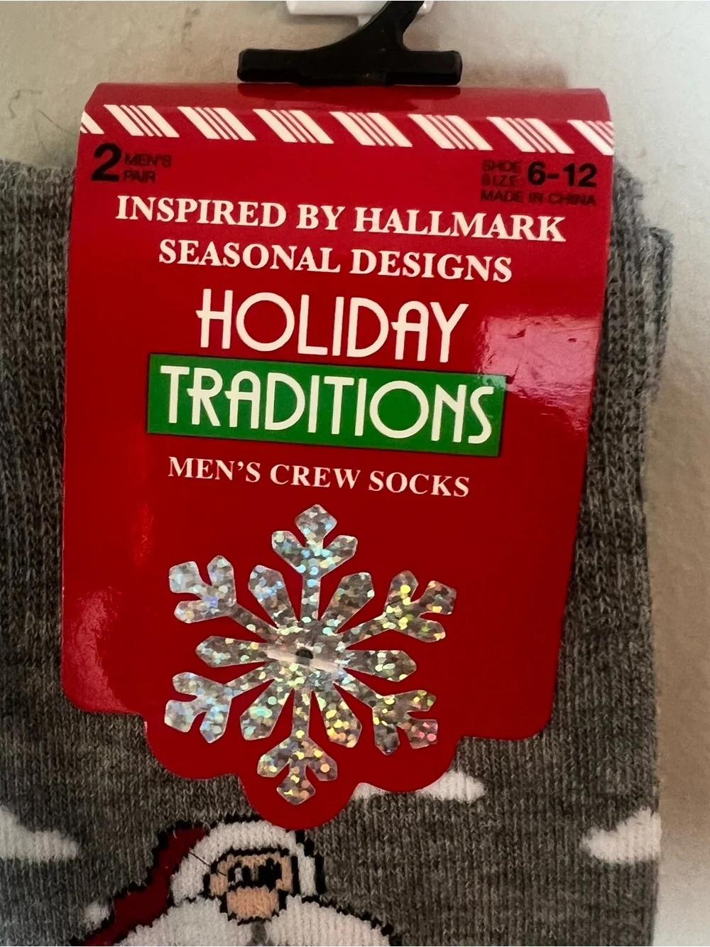 Men's Gray and White Santa Golf Crew Socks